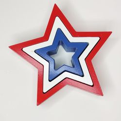 Patriotic Americana Red White And Blue Wooden Star Decor 