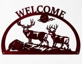 2 Deer Elk Scene Welcome 1/2 Oval Metal Sign 12x23.5 18 Gauge Steel Wall Decor