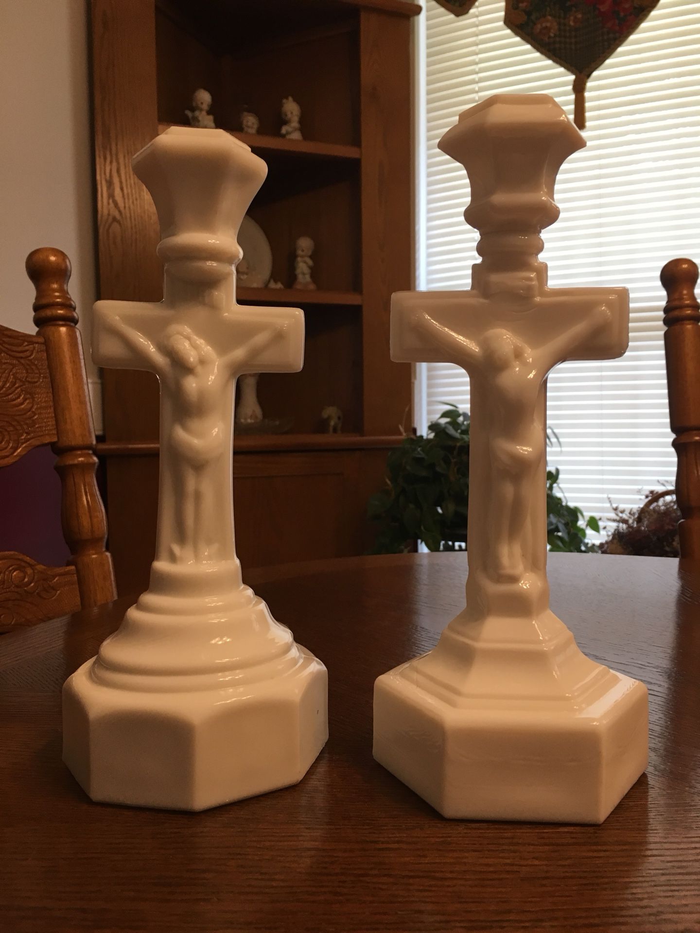 Antique Milk Glass Crucifix Candle Holders
