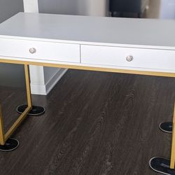 Desk Vanity White Gold Metal Wood