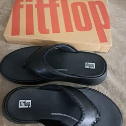 Fitflop Women's F-Mode Black Padded Insole Leather Platform Sandals