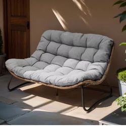 Pattened Metal Double Papasan Outdoor Loveseat with Grey Cushion