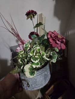Classic Tin Garden Basket With Fake Flowers