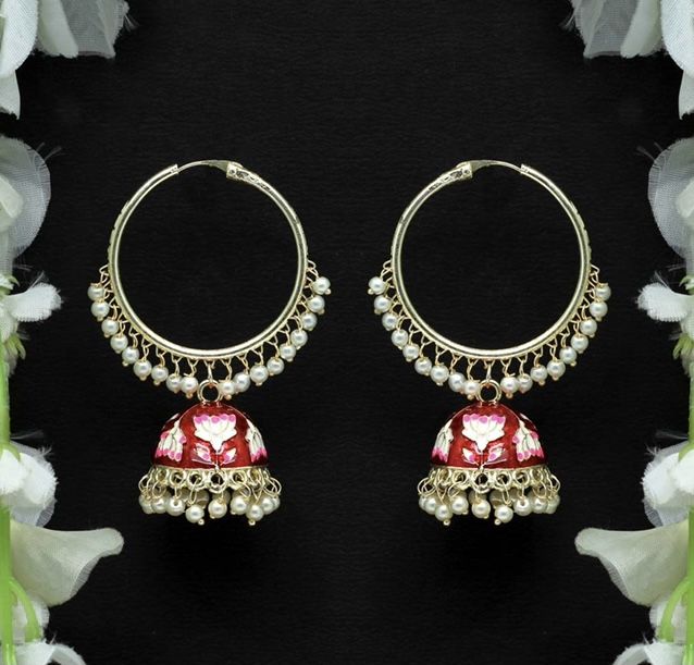 Beautiful Meenakari Hoop Jhumka Earrings 