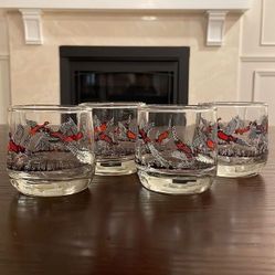 Set of 4 Pheasant Wild Bird Hunting Glasses Collectable Barware Vintage 1960’s 