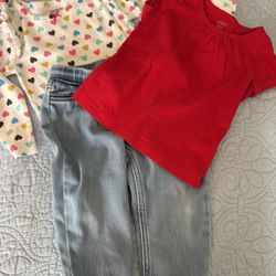 Carter's Heart Long Sleeve Onesie, Red Tee, and Jeans (3 piece set) - 18M