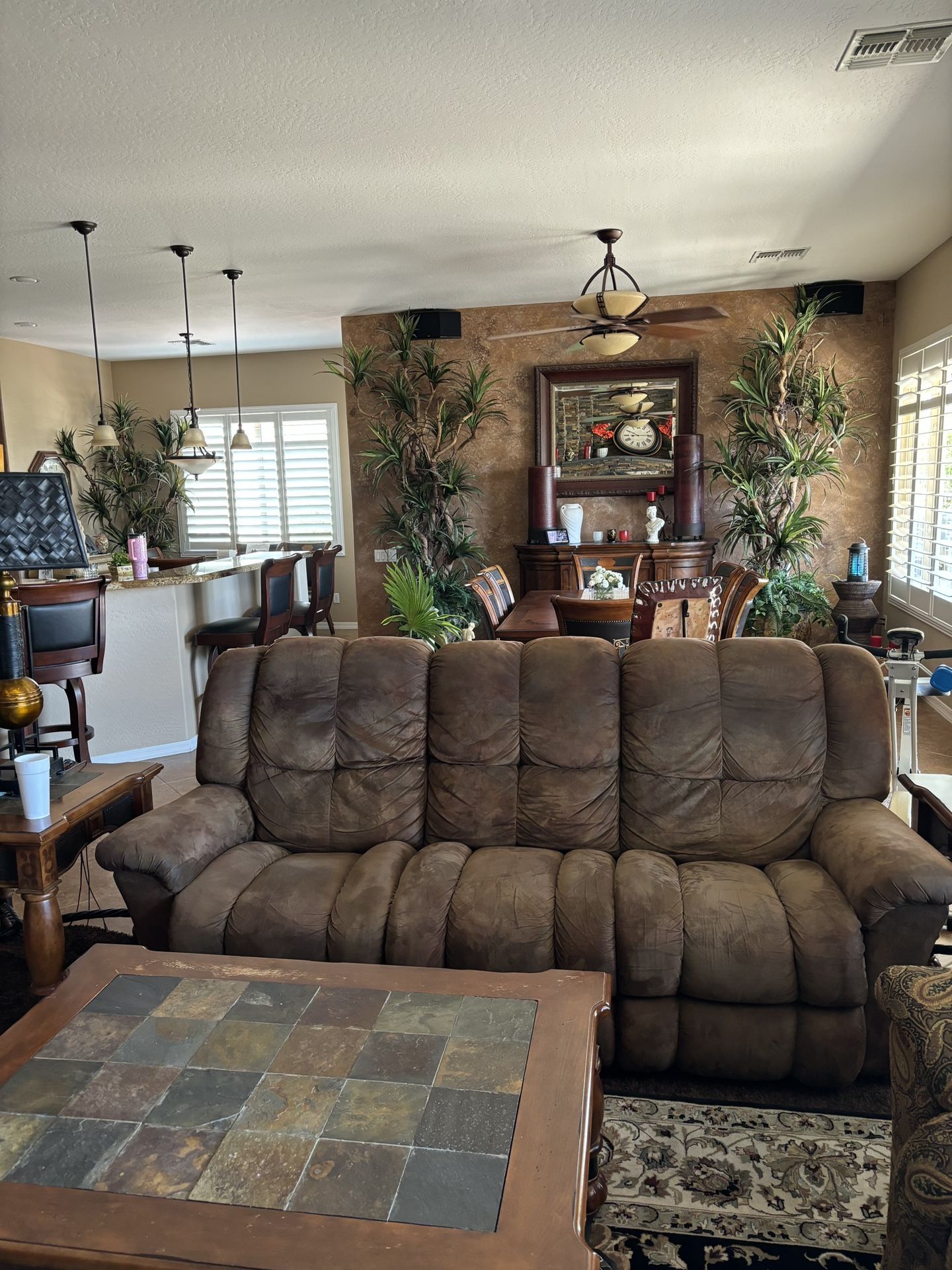 Living Room Set.  End Tables.  Coffee Table.  Reclining Couch.   Leather Couch. Luxury Lamps.  Furniture Set. 