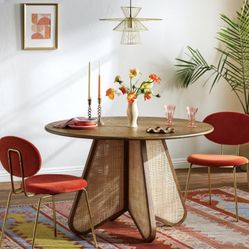 New Joybird Dining Table / Round Dining Table / Cane Boho Mid Century Dining Table 