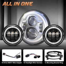  Motorcycle 7 inch LED Headlight kit with 4 1/2 Passing Lamps Fog Lights Compati