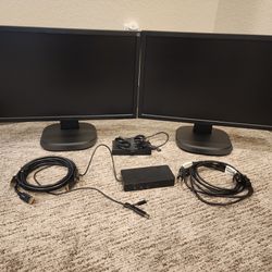 24" Dual Monitors With Docking Station And All Connections