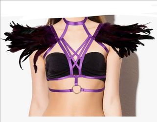 Body Harness Feathers Strappy Elastic Cupless Bra