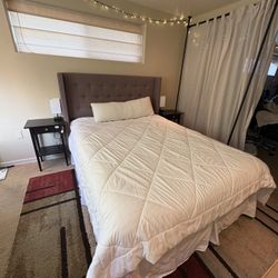 Queen Gray Quilted Headboard & Bed Frame (Mattress Not Included)