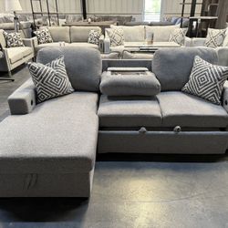 Pull Out Sofa Bed w/ Storage & Shelving