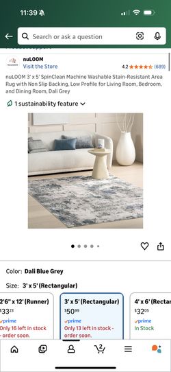 3’ X 5’ Washable Stain Resistant Rug 