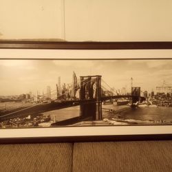 Framed 1938 NYC Brooklyn Bridge Art Print  19" H x 42 1/2" W