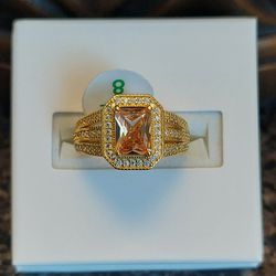Morganite & White Topaz Ring Lab Created .925 SS with 24K Gold Plate (NWT)