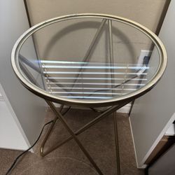 Gold Metal & Glass End Table 