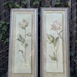 Botanical Wall Art Set – Rose & Peony Prints in Ornate Silver Frames