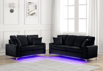 June Promotion Contemporary Design Sofa set w/LED Light & Chrome Legs