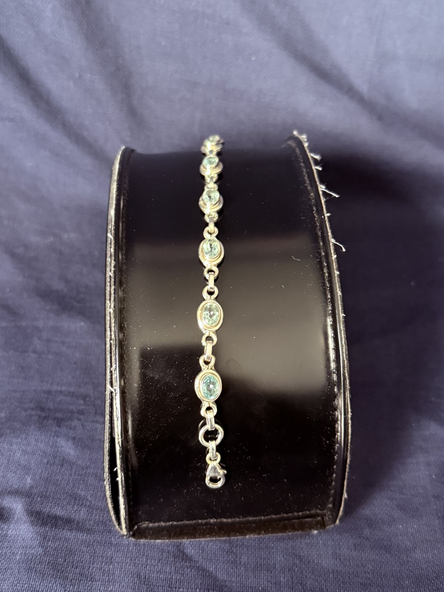 Sterling Silver Tennis Bracelet With Blue Topaz Adjustable New