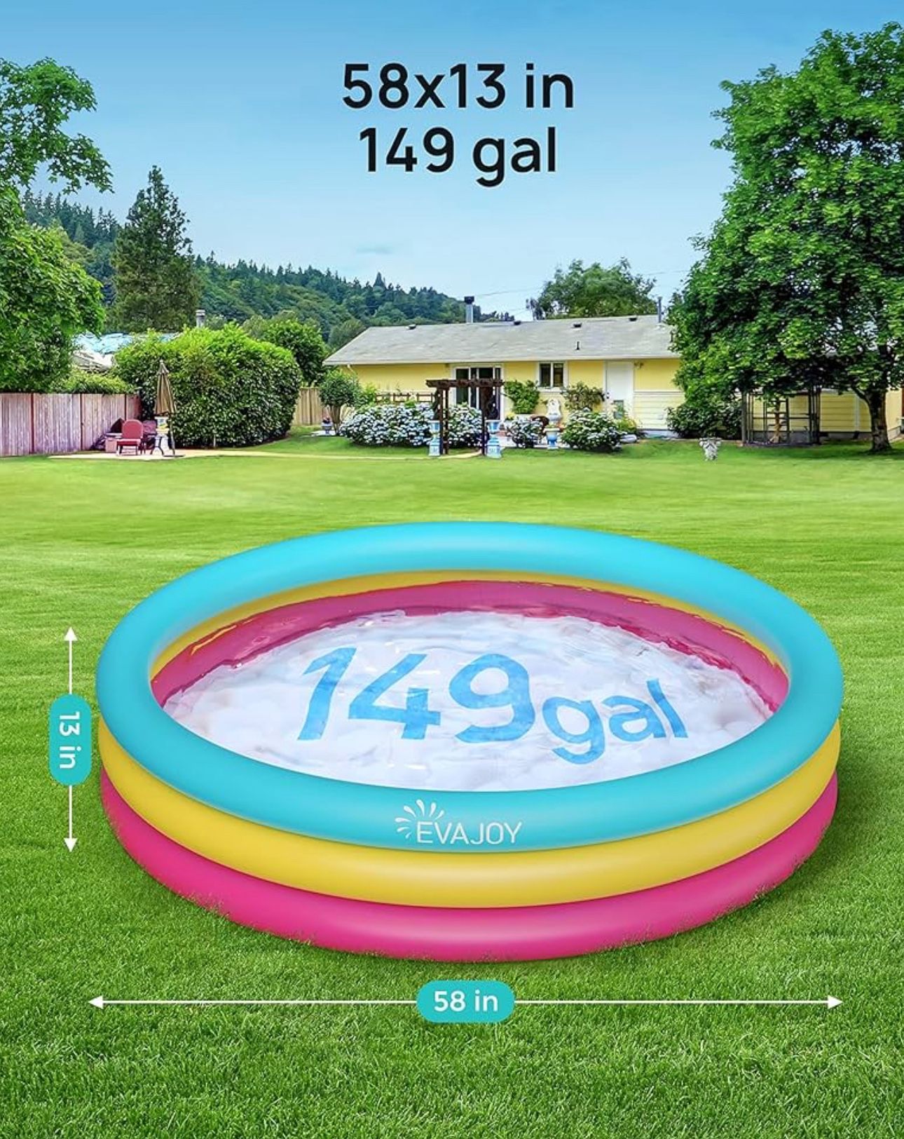 NIB Evajoy 58'' x 13'' Inflatable Kiddie Pool for Kids