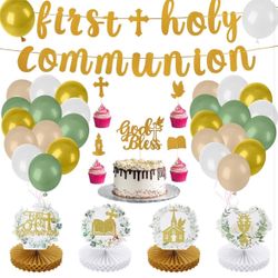 Brand: EPARTSWIDE First Holy Communion Decorations Baptism Cake Decoration for Boys and Girls - God Bless/Baby Shower, Elegant Cross-Themed Decor , Fi