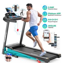 Famistar 2.5HP Folding Treadmill for Home w/ APP Control, 300lbs Capacity, Adjustable Incline, 64+3+3+1 Programs, Bluetooth Speakers, Electric Treadmi