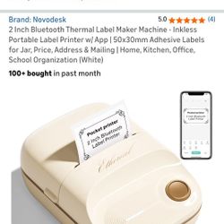 2 Inch Bluetooth Thermal Label Maker Machine - Inkless Portable Label Printer w/ App | 50x30mm Adhesive Labels for Jar, Price, Address & Mailing | Hom