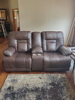 Wurstrow Smoke /Umber Leather Power Reclining Living Room Set SOFA and Loveseat