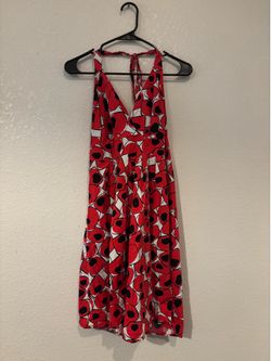 Retro Red & Black Geometric Poppy Halter Dress