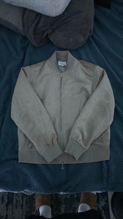 Beige Suede Bomber Jacket