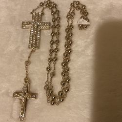 5 24” Rosary Beads Necklaces With Rhinestones,2 Goldtone,2 Rose Gold,1 Silver & Gold.