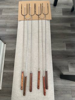 Marshmallow sticks Solid steel camp fire forks with wooden handles