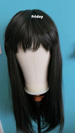Heat resistance synthetic black wig with bangs