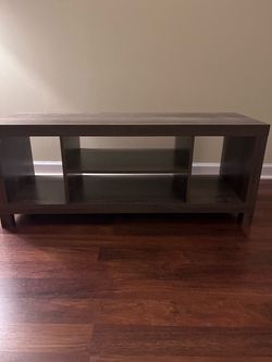 Dark Gray Wood TV Stand with Open Shelves