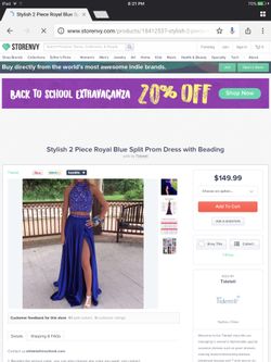 Royal blue Split prom dress with beading