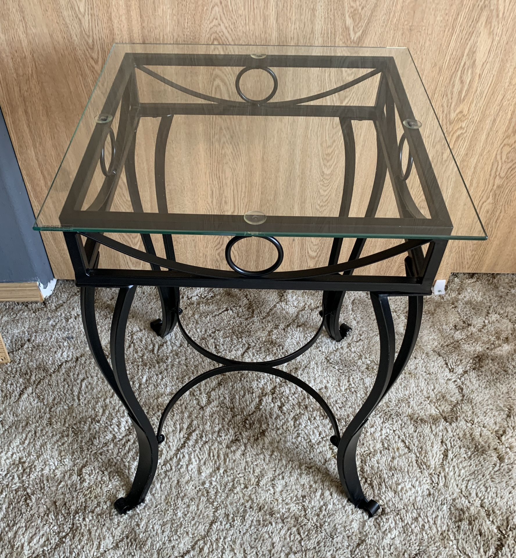 Square Glass and Iron End Table