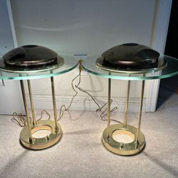 2x Brass 1980s Flying UFO Saucer Lamp - Tested Working 