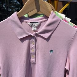 Lilly Pulitzer Long Sleeve Preppy Light Pink Polo Size Medium