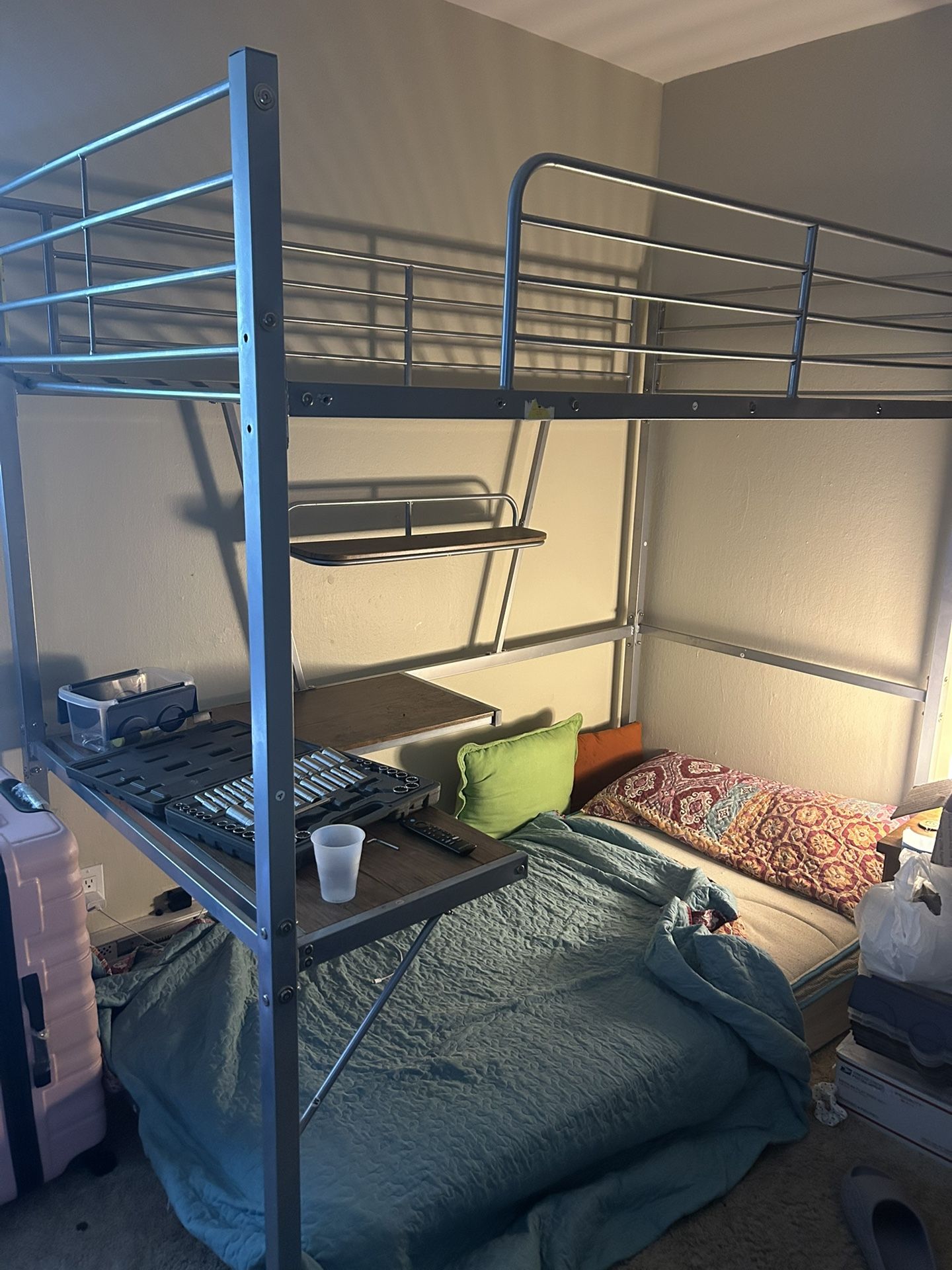 Metal Twin Loft Bed with Desk
