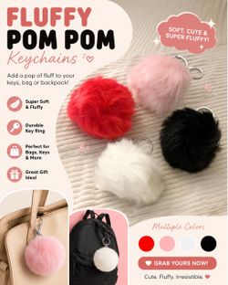 Fluffy Pom Pom Keychains - 5 pieces.