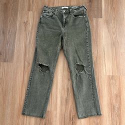 Cleo + Wolf High-Rise Distressed Straight Leg Jeans - Green
