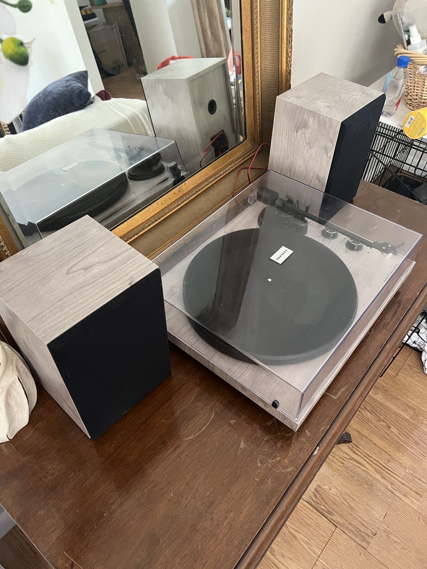 Crosley C62B-GY Record Player Turntable With Speakers