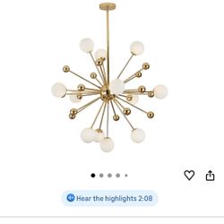 KCO Lighting Modern Gold Sputnik Chandelier 12-Light Milk Glass Globe Pendant Light Fixture Mid Century Starburst Chandelier Contemporary Dining Light
