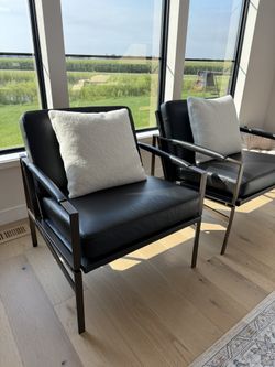 Two Accent Leather Chairs (comes with Pillows)