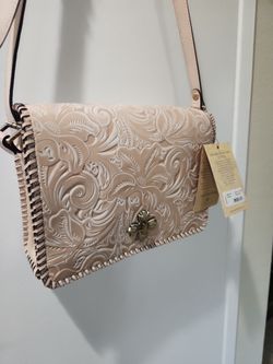 Tooled Leather Crossbody Bag with Tags