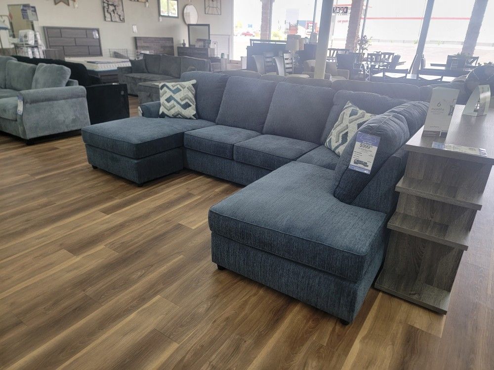 New 2pc Double Chaise Sectional In Blue
