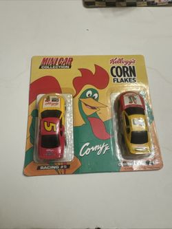 Vintage 1996 Kelloggs CORN FLAKES MINI CAR COLLECTION RACING #5 CORNELIUS #1 NIB