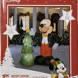 7.5 ft Disney Mickey Mouse w/ Christmas Tree Lighted Inflatable Airblown Gemmy