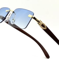 Sunglasses Blue Lens Square Retro Classic Style Casual Style Hip Hop Shades Small Rimless 